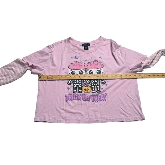 Sweet Society Skeleton Pink Stripe Twofer Long Sleeve T Shirt Trick or Treat L - Picture 6 of 14